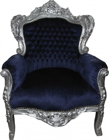 Casa Padrino Barock Sessel King   Royalblau/ Silber  M�bel Antik Stil