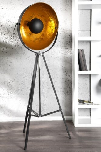 Designer Studioleuchte Stativ-Lampe, Stehleuchte in Schwarz/Gold H�he: 160 cm - Tripod floor lamp