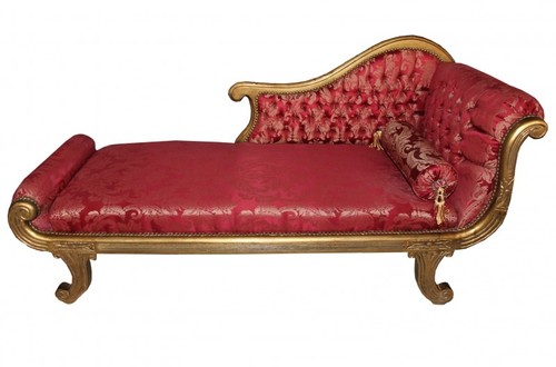 Casa Padrino Barock Chaiselongue Modell Bordeaux Musterstoff / Gold Recamiere Liege Wohnzimmer M�bel