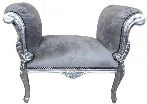 Casa Padrino Barock Schemel Hocker Grau / Silber - Sitzbank