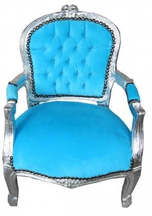 Casa Padrino Barock Kinder Stuhl T�rkis / Silber - Kinderm�bel