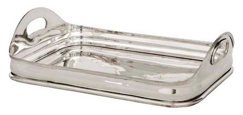 Casa Padrino Luxus Tablett Rechteckig Massiv Luxury Castle Edelstahl Massiv vernickelt 41 x 30 cm - Luxury Collection - 5 Sterne Gastronomie Einrichtung