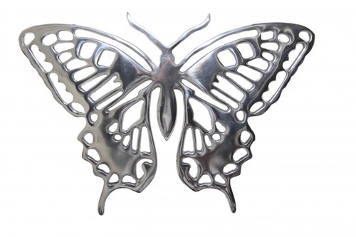 Riesiger Casa Padrino Designer Schmetterling aus poliertem Aluminium, Silber, H 29 cm, B 41 cm - Wandfigur, Wanddekoration Aluminium