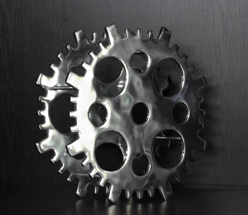 Casa Padrino Designer Weinregal aus poliertem Aluminium f�r 4 Flaschen Rund H 40 cm, B 40 cm, T 14 cm - Flaschenhalter - Flaschenablage Gear Copper