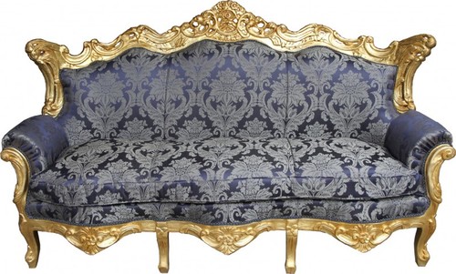 Casa Padrino Barock Sofa Master Royal Blau Muster / Gold - Wohnzimmer Couch M�bel Lounge