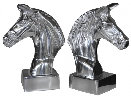 Casa Padrino Luxus B�cherst�tzen Pferdek�pfe aus Aluminium auf Sockel - B�cherst�tze - Book End Pferdekopf Horse Head Buchst�tze
