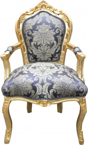 Casa Padrino Barock Esszimmer Stuhl Royalblau Muster / Gold mit Armlehnen - M�bel