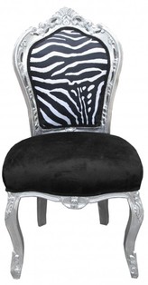 Casa Padrino Barock Esszimmer Stuhl Schwarz / Wei� / Silber  ohne Armlehnen - Antik M�bel Zebra