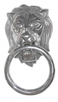 Casa Padrino Designer L�wenkopf Lion Handtuchhalter aus Aluminium vernickelt H�he: 31 cm, Breite: 17,5 cm, Tiefe: 10 cm - Wandfigur - Handtuchring - WC Bad Dekoration