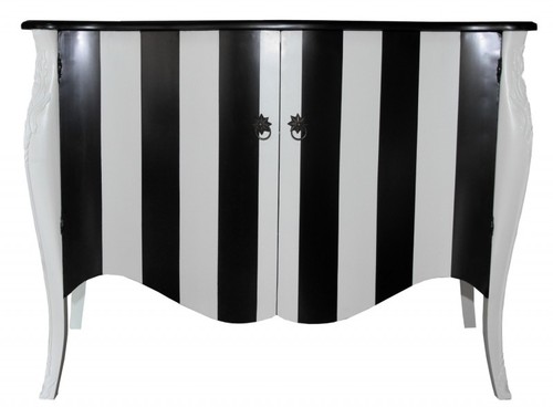 Casa Padrino Barock Kommode Schwarz/Wei� Streifen 120cm Mod - Antik Stil M�bel