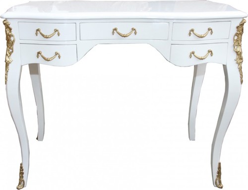 Casa Padrino Barock Schreibtisch Wei� Hochglanz / Gold 100 x 80 x 58 cm-  Sekret�r Luxus M�bel