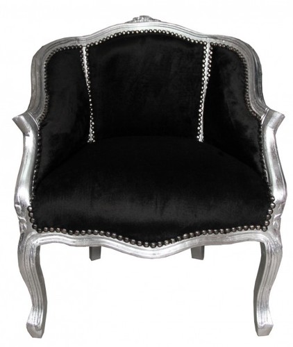 Casa Padrino Barock Damen Salon Sessel Schwarz/ Silber  - M�bel Antik Stil