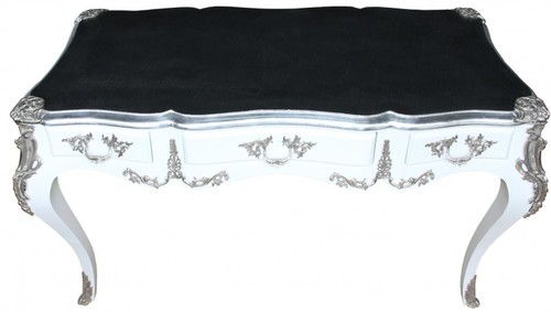 Casa Padrino Luxus Barock Schreibtisch Wei� / Silber Sekret�r Luxus M�bel