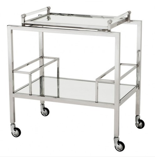 Casa Padrino Luxus Bar Trolley Servierwagen aus Edelstahl und Glas 72 x 47 x H. 72 cm - Luxus Hotel & Restaurant Einrichtung M�bel