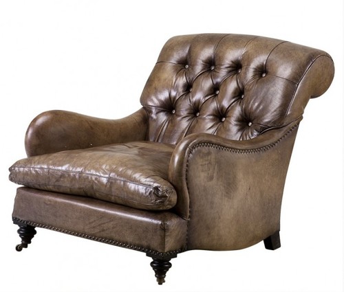 Chesterfield Luxus Echt Leder Ohrensessel New York Vintage Leder Olive von Casa Padrino - Club Sessel