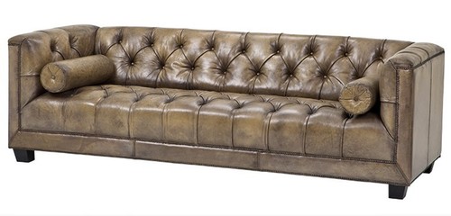 Casa Padrino Luxus Echt Leder Sofa Kubus Vintage Leder Olive - 3 Sitzer - Luxus Hotel M�bel