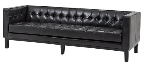 Casa Padrino Luxus Echt Leder Sofa Glasgow Vintage Leder Schwarz - 3 Sitzer - Luxus Hotel M�bel
