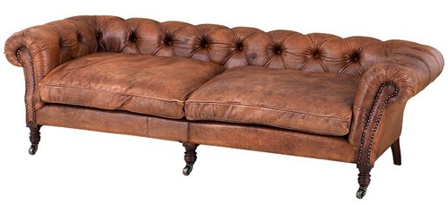 Casa Padrino Luxus Echt Leder Sofa Vintage Leder Braun - 3 Sitzer - Luxus Hotel Club M�bel