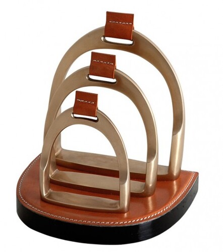 Casa Padrino Luxus Briefst�nder Echtleder Braun / Messing - Leder St�nder Briefe Visitenkarten - B�ro Accessoire