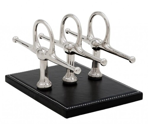 Casa Padrino Luxus Briefst�nder Echtleder Schwarz / Nickel 4 x 8 cm x H12cm - Leder St�nder Briefe Visitenkarten - B�ro Accessoire