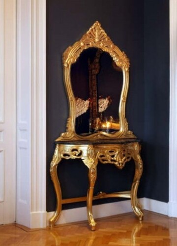 Casa Padrino Barock Spiegelkonsole Gold mit Marmorplatte - Konsole mit Spiegel