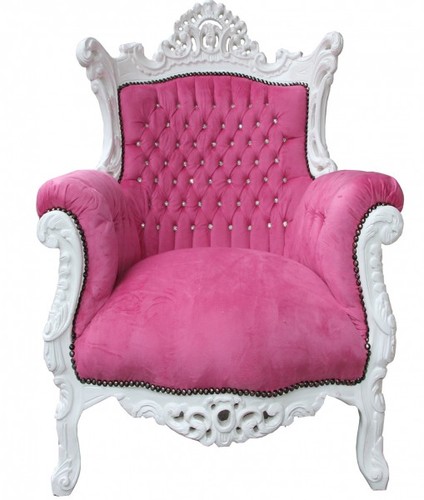 Casa Padrino Barock Sessel Al Capone  Pink/ Wei� mit Bling Bling Glitzersteinen -  Antik Stil