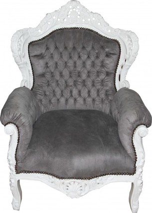 Casa Padrino Barock Sessel King  Grau /Wei� - Antik Stil