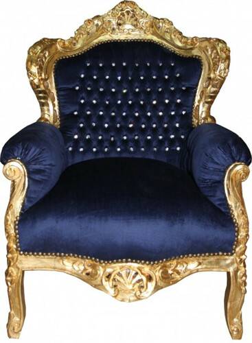 Casa Padrino Barock Sessel King Royalblau/Gold  mit Bling Bling Glitzersteinen