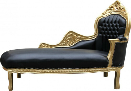 Casa Padrino Barock Chaiselongue Mod2 Schwarz/Gold Lederoptik- Barock M�bel 