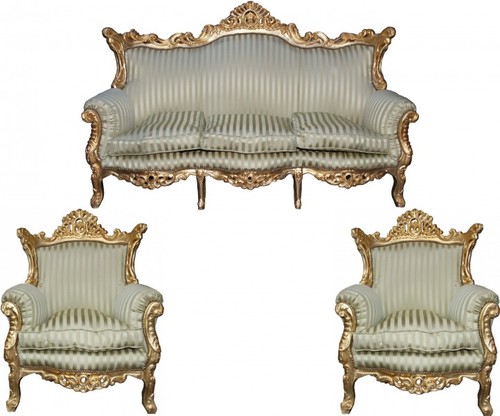 Casa Padrino Barock Wohnzimmer Set Master Jadegr�n /Beige / Gold Mod2 - 3-er Sofa + 2 Sessel