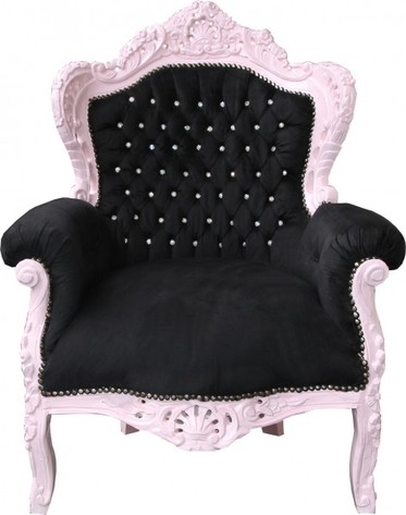 Casa Padrino Barock Sessel King Schwarz/Rosa mit Bling Bling Glitzersteinen