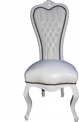 Casa Padrino Barock Thron Stuhl Queen Anne Weiss/Weiss - Hochlehnstuhl