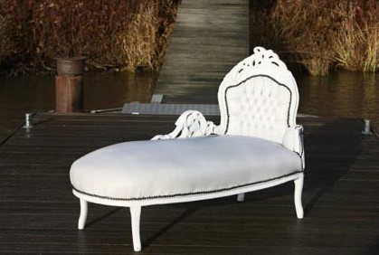 Casa Padrino Barock Chaiselongue Wei�/Wei� Lederoptik