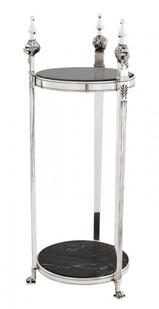 Casa Padrino Luxus Barock Beistelltisch Rund Massiv Antik Silber mit Marmorplatte 71 x 25 cm - Tisch