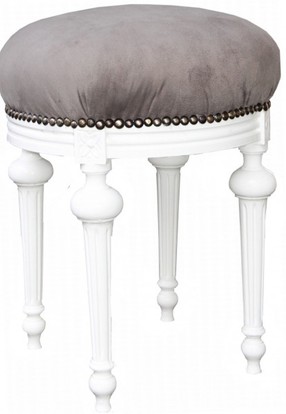 Casa Padrino Barock Sitzhocker - Rundhocker Grau / Wei� - Barock M�bel