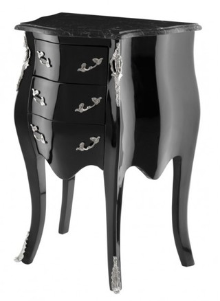 Casa Padrino Barock Luxus Kommode Klavierlack Schwarz B 52 x T 34 x H 72 cm mit Marmorplatte