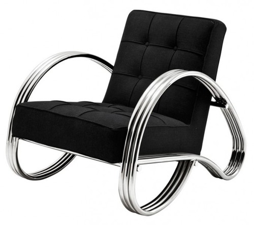 Casa Padrino Art Deco Sessel Chrom / Schwarz Mod4 - Club Sessel - Lounge Sessel, Lounge Sessel