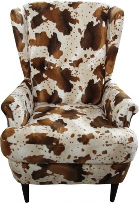 Casa Padrino Luxus Ohrensessel Kuhmuster Braun/Wei� - Chesterfield M�bel