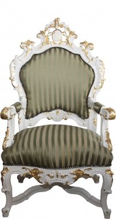 Casa Padrino Barock Luxus Thron Sessel Gr�n/Gold Streifen / Weiss/Gold - Unikat - Barock M�bel Thron K�nigssessel - Limited Edition