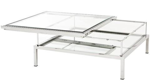 Casa Padrino Luxus Art Deco Designer Couchtisch Edelstahl poliert mit Spiegelglas - Luxus Kollektion
