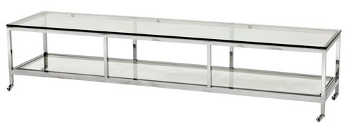 Casa Padrino Luxus Art Deco Designer Couchtisch Edelstahl poliert mit Glas 190 x 45 cm - Luxus Kollektion - Beistelltisch