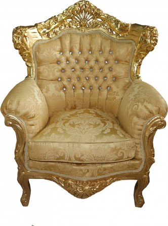 Casa Padrino Barock Sessel King Mod 2 Gold/Gold Muster /Gold mit Bling Bling Glitzersteinen - M�bel Antik Stil