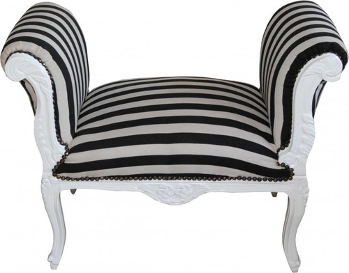 Casa Padrino Barock Schemel Hocker Schwarz / Wei� Streifen Wei� - Sitzbank