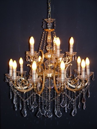 Casa Padrino Barock Kristall Kronleuchter 15-Flammig Gold ModK5 - H�ngeleuchte L�ster H�ngelampe Deckenlampe