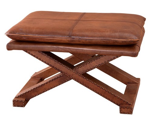 Casa Padrino Luxus Echt Leder Hocker Braun mit Nieten - Leder M�bel