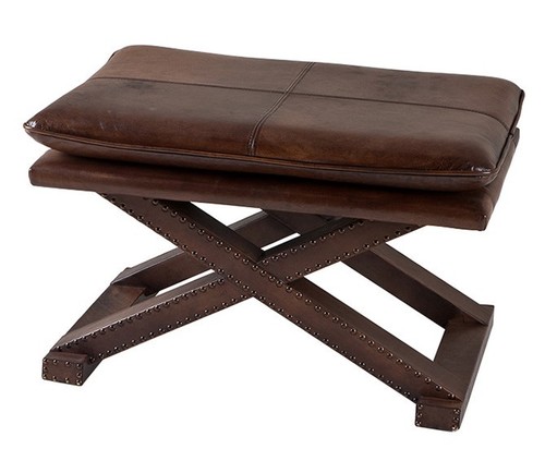 Casa Padrino Luxus Echt Leder Hocker Dunkelbraun mit Nieten - Leder M�bel