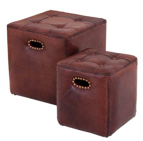 Casa Padrino Luxus Echt Leder Hocker Set Braun - Leder M�bel (2 Hocker)