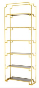 Casa Padrino Luxus Regal Schrank Edelstahl Gold mit Rauchglas B 90 x H 230 cm B�cherregal Regal Schrank - Art Deco M�bel