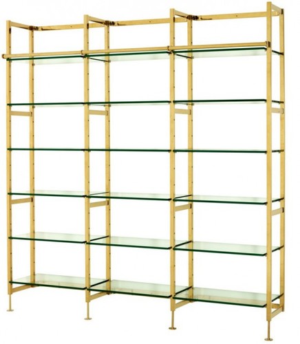 Casa Padrino Luxus Regal Schrank Edelstahl Gold mit Glasb�den B 223 x H 245 cm B�cherregal Regal Schrank - Art Deco M�bel