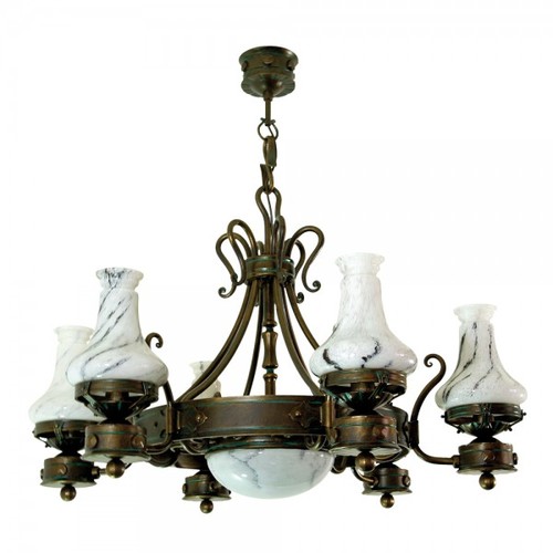 Casa Padrino Barock Schmiedeeisen Kronleuchter 6-Flammig Glas H�ngeleuchte L�ster H�ngelampe Deckenlampe - Burg Schloss Leuchter